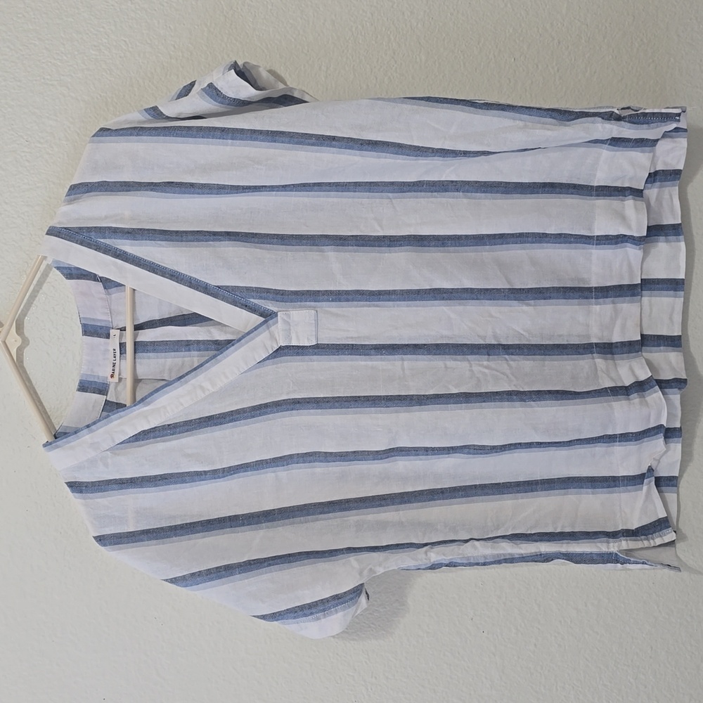 Marine Layer White and Blue Striped Short Sleeve V-Neck Tee